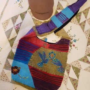 Hippie Boho Vibrant patchwork bird bag